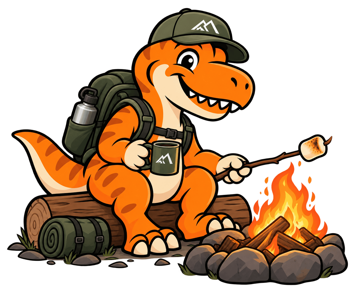 Rex roasting a marshmallow at the campfire